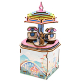 IT-64: Good Morning Carousel Wind-up Music Box - 3D Three-dimensional Wooden Puzzle
